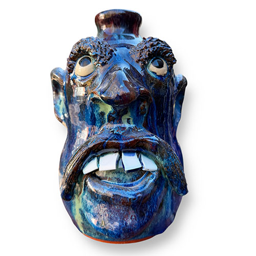 Billy Joe Craven 8" Blue Grinning Face Jug DP5967